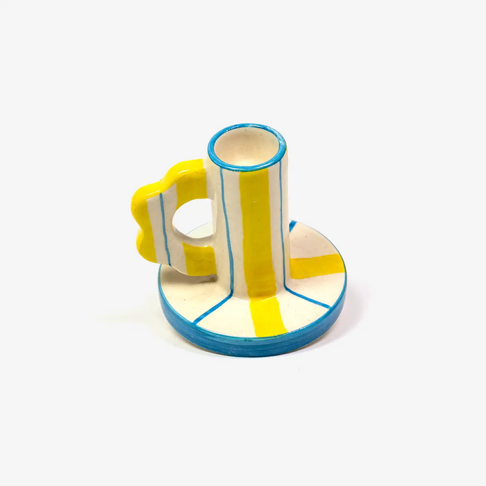 Kerzenständer / Keramik / Handle Stripes Yellow / 8x7cm / Kerzendurchmesser 23mm