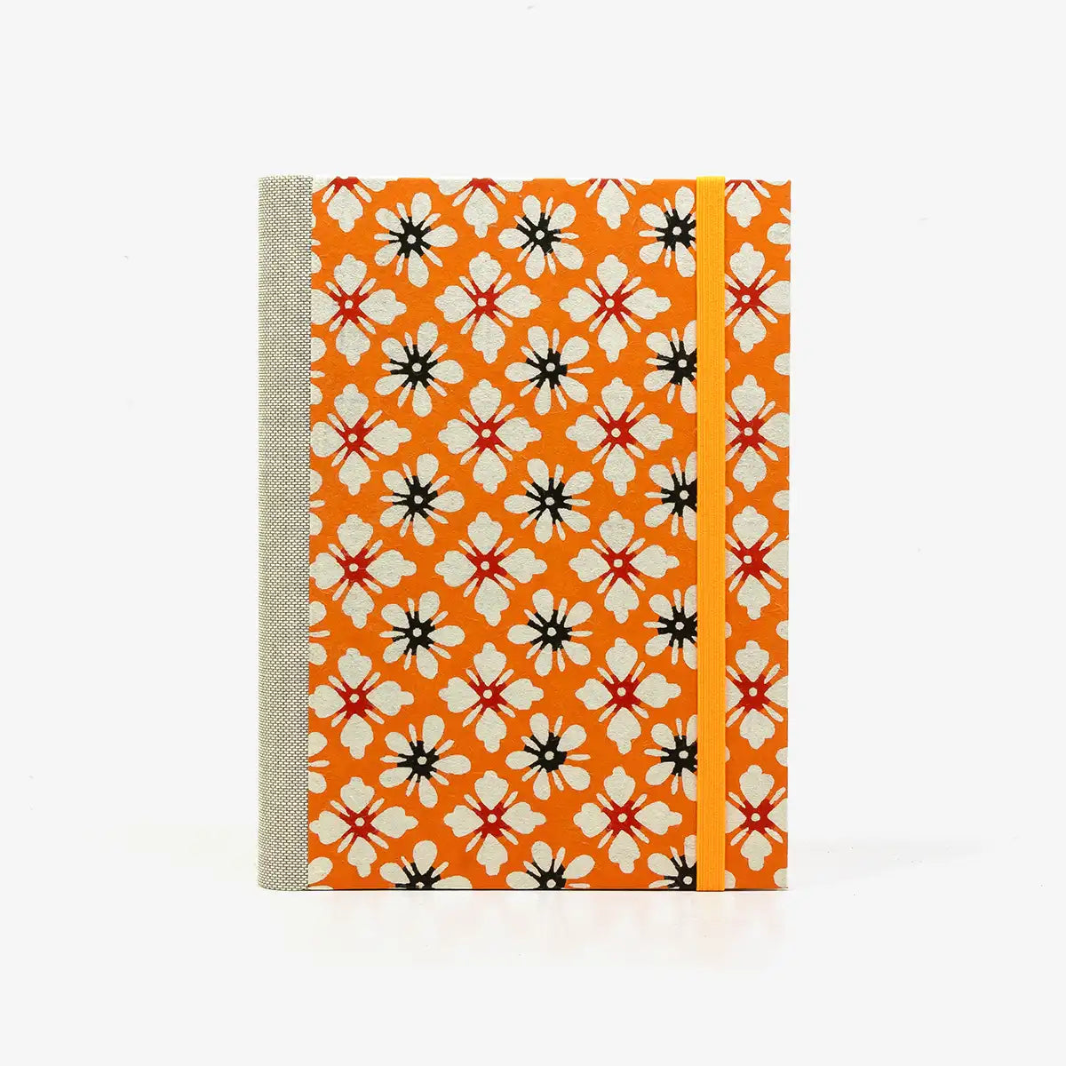 Notizbuch-12x16.5cm-256seiten-recy-Papier-cover-Katazome-Shi-motiv-blumen-auf-orange