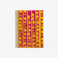 Notizbuch-12x16.5cm-256seiten-recy-Papier-cover-Lokta-Papier-motiv-geometrischeFormen-gelb-auf-magenta