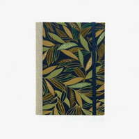 Notizbuch-12x16.5cm-256seiten-recy-Papier-cover-chiyogami-motiv-BambusblaetteramZweigaufdunkelblau