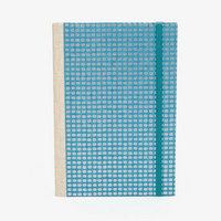 Notizbuch-A5-liniert-144Seiten-bezogen-mit-Chiyogami-Rechecke-silber-auf-petrol-Cover-vorn-1