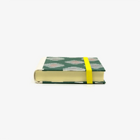 Notizbuch-blanko-9x14cm-224seiten-cover-mit-Katazome-Shi-Motiv-aBSTRAKTES-eYE-dESIGN-GRUeN-liegend-vorn