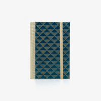 Notizbuch-blanko-9x14cm-224seiten-cover-mit-Lackpapier-Motiv-dreieckspattern-dotted-beige-blau-Pattern-vorn