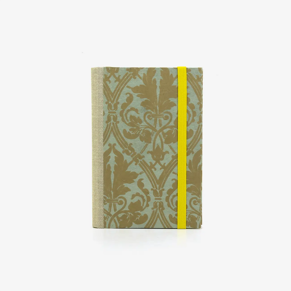 Notizbuch-blanko-9x14cm-224seiten-cover-mit-Lokat-Motiv-Ornament-braun-hellgrau-vorn