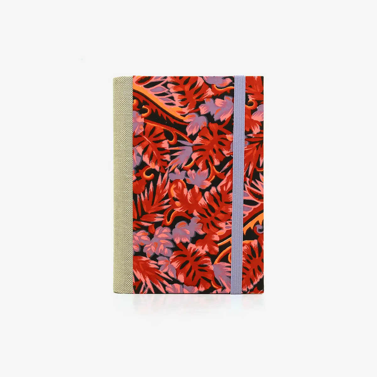 Notizbuch-blanko-9x14cm-224seiten-cover-mit-chiyogami-Motiv-Monstera-rot-vorn