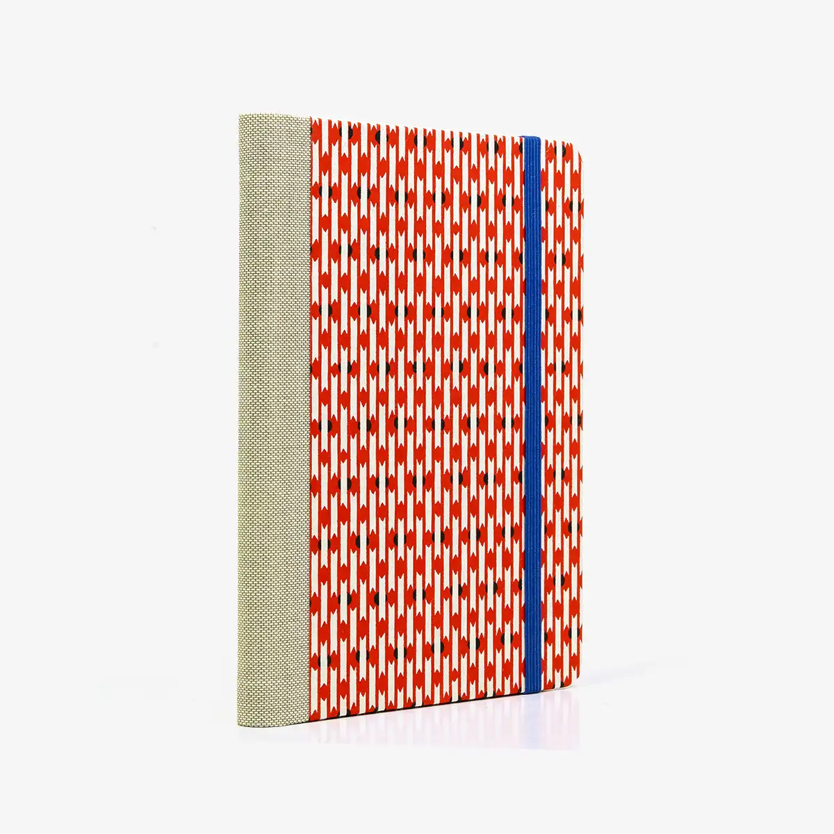 Notizbuch-kariert-12x16.5cm-Cover-Chiyogami-Motiv-Traditional-rot-weiss-seitlich-von-hinten