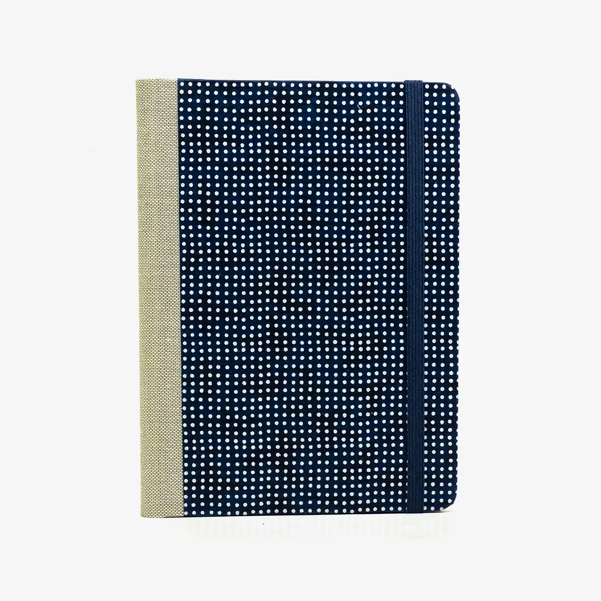 Notizbuch-kariert-12x16.5cm-Cover-Chiyogami-Motiv-weisse-punkte-auf-blau