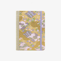 Notizbuch-liniert-12x16.5cm-244seiten-Chiyogami-Motiv-Rauten-und-Wolken-mit-Mustern-dunkelgelb-cover-von-vorn