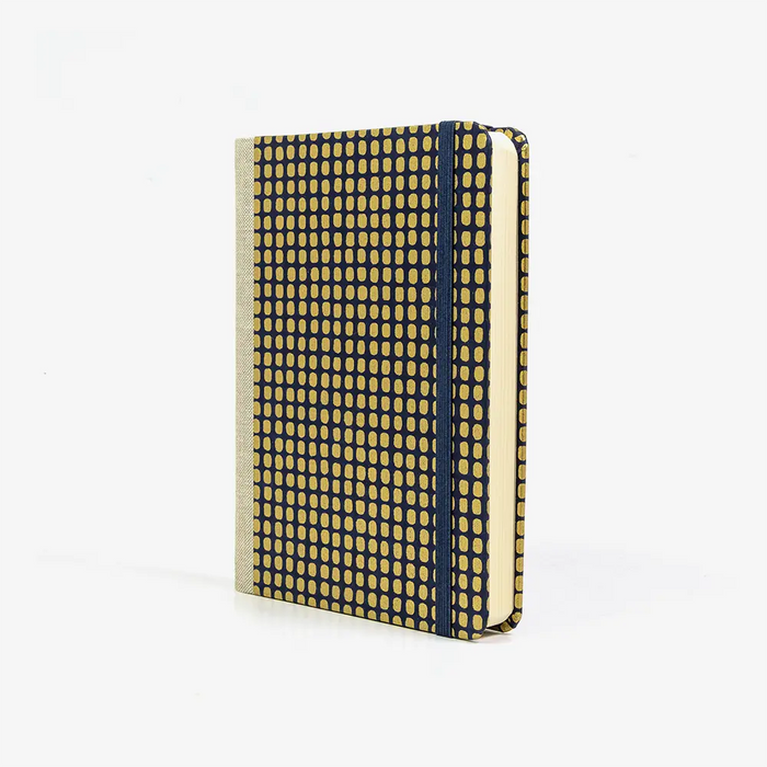 Notizbuch-liniert-12x16.5cm-244seiten-Chiyogami-Motiv-golden-Square-on-blue-cover-seitlich-von-vorn