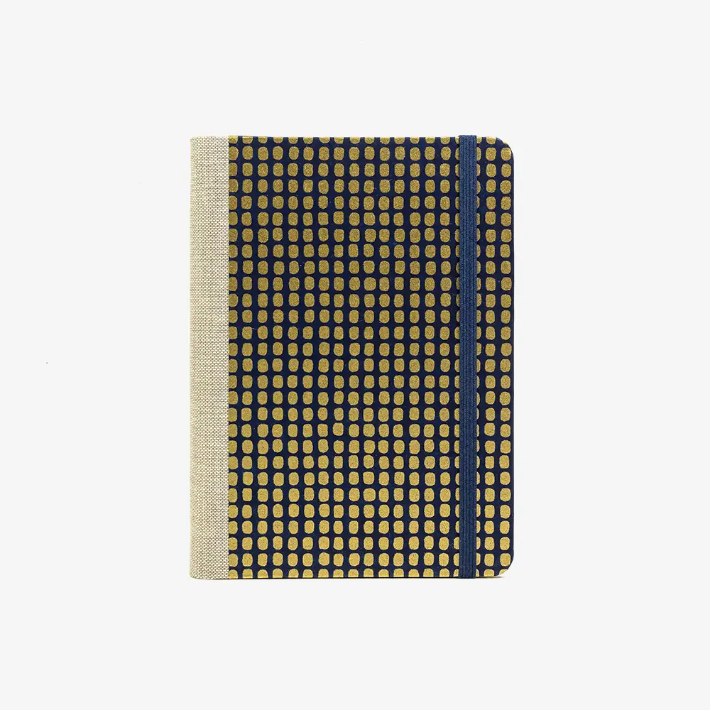 Notizbuch-liniert-12x16.5cm-244seiten-Chiyogami-Motiv-golden-Square-on-blue-cover-von-vorn