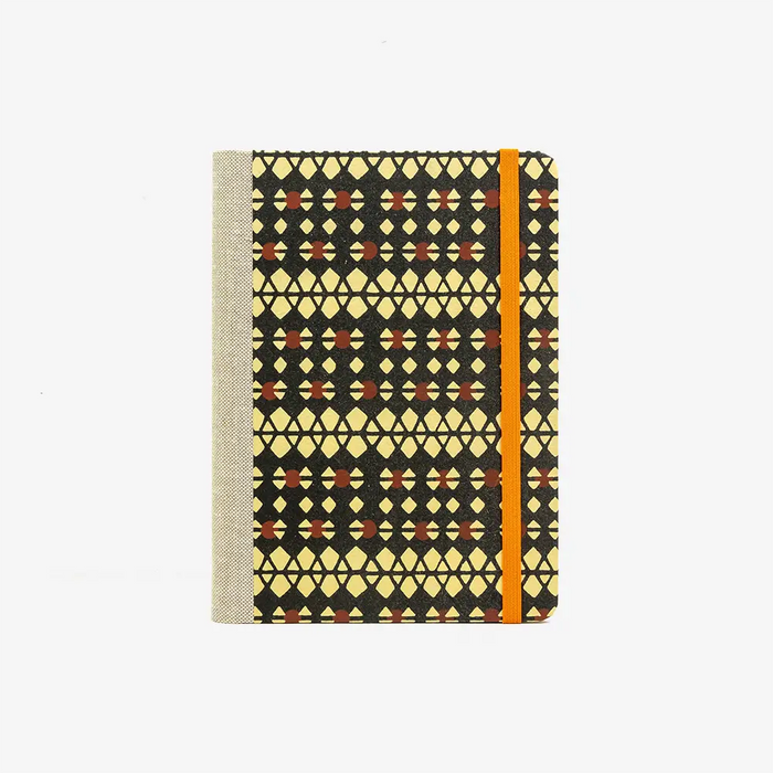 Notizbuch-liniert-12x16.5cm-244seiten-Katazome-Shi-Motiv-Rauten-braun-auf-creme-cover-von-vorn