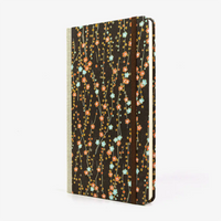 Notizbuch-liniert-13x21cm-Chiyogami-192-Seiten-Motiv-blumenranken-auf-braun-cover-seitlich-von-Vorn