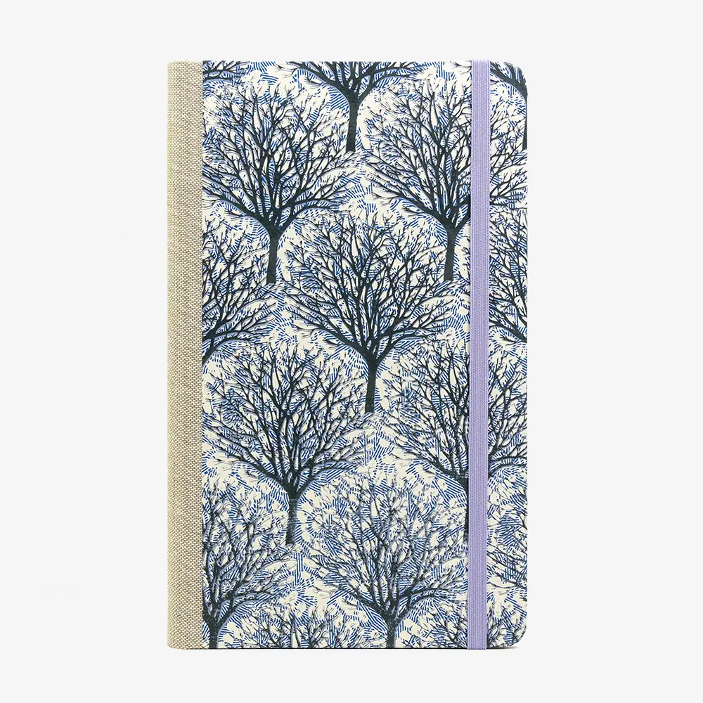 Notizbuch-liniert-13x21cm-Siebdruckpapier-192-Seiten-Motiv-baum-flieder-cover-von-Vorn