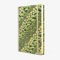 Notizbuch-liniert-A5-288Seiten-cover-lokta-Papier-Motiv-Bambus-gruen-mit-Gold-seitlich-von-vorn
