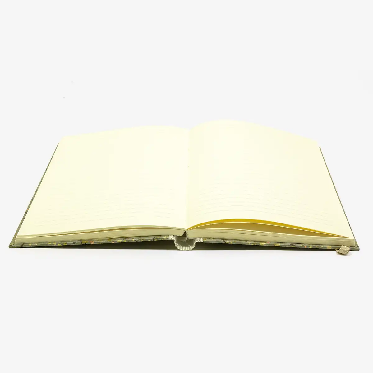 Notizbuch-liniert-A5-288Seiten-cover-lokta-Papier-blumen-Gold-auf-grau-innenansicht