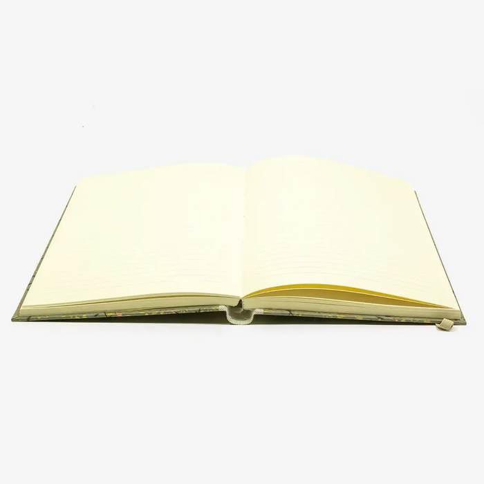 Notizbuch-liniert-A5-288Seiten-cover-lokta-Papier-blumen-Gold-auf-grau-innenansicht