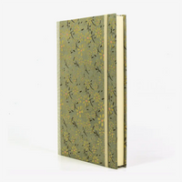 Notizbuch-liniert-A5-288Seiten-cover-lokta-Papier-blumen-Gold-auf-grau-seitlich-von-vorn
