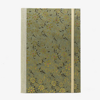 Notizbuch-liniert-A5-288Seiten-cover-lokta-Papier-blumen-Gold-auf-grau