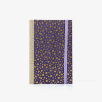 Notizbuch-liniert-A6-Blaupause-144seiten-mit-Chiyogami-cover-bezogen-Motiv-Dots-gold-on-purple-cover-von-vorn