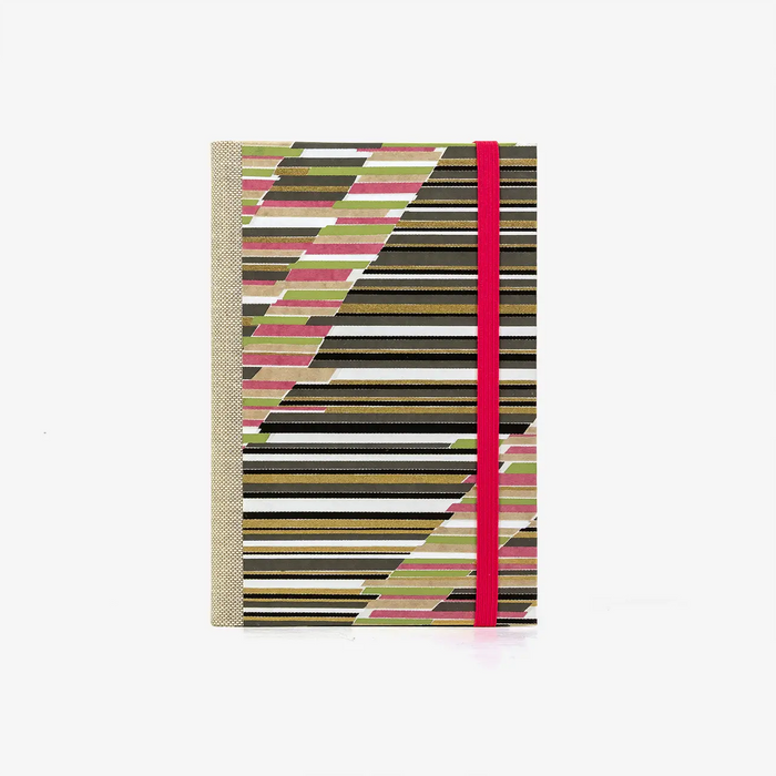 Notizbuch-liniert-A6-Blaupause-144seiten-mit-Chiyogami-cover-bezogen-Motiv-Muster-mit-versetzten-Strichen-grau-cover-von-vorn-2