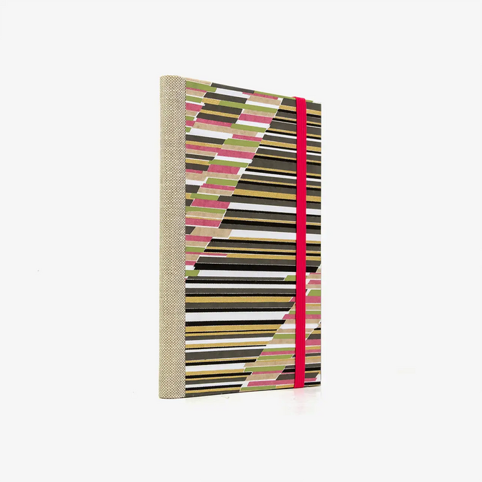 Notizbuch-liniert-A6-Blaupause-144seiten-mit-Chiyogami-cover-bezogen-Motiv-Muster-mit-versetzten-Strichen-grau-cover-von-vorn