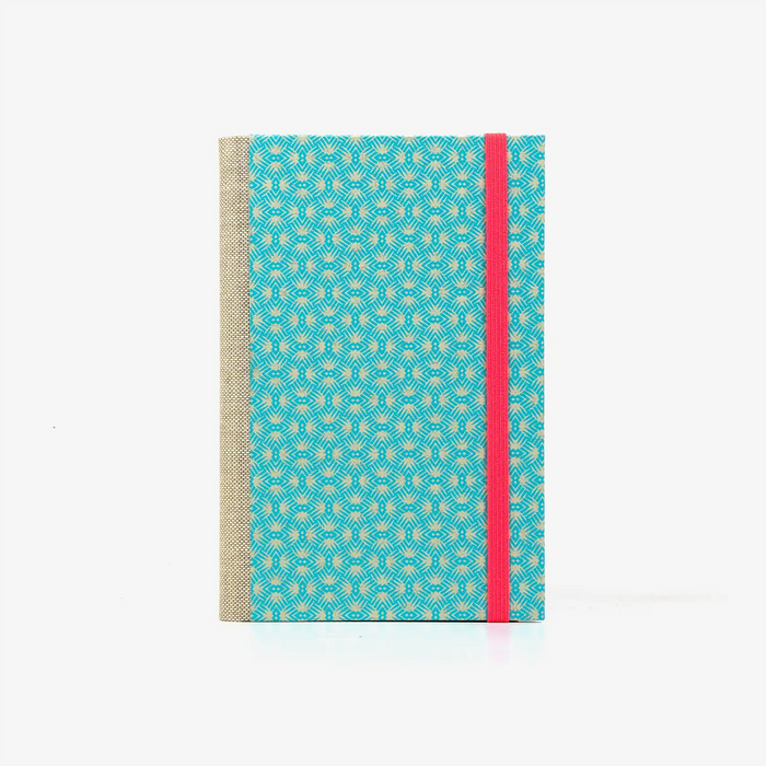 Notizbuch-liniert-A6-Blaupause-144seiten-mit-Siebdruckpapier--cover-bezogen-Motiv-Muster-Mint-cover-von-vorn