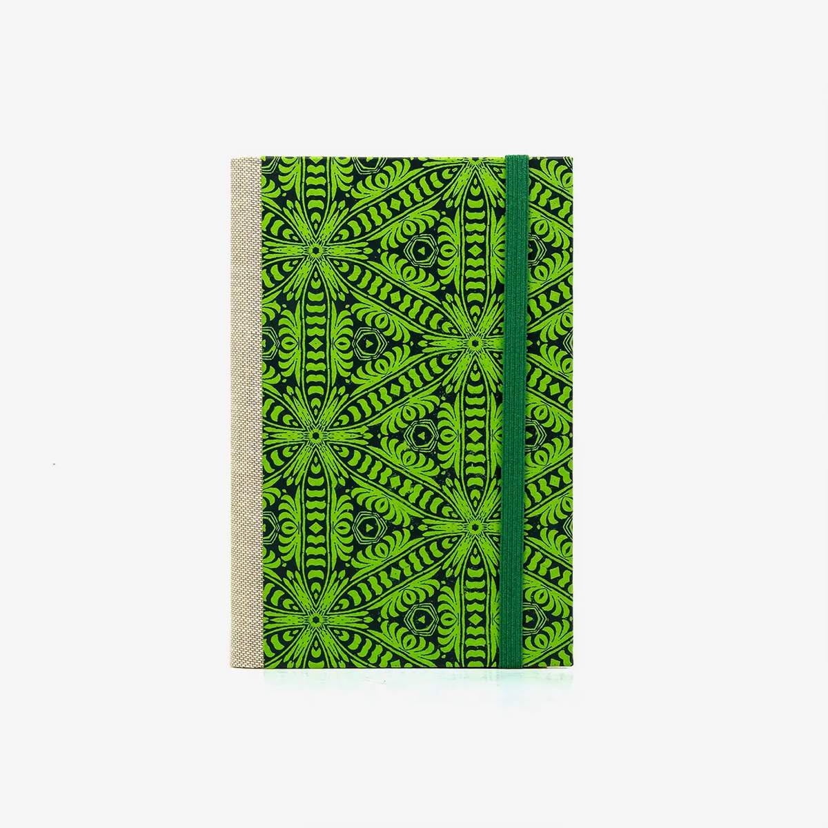 Notizbuch-liniert-A6-Blaupause-144seiten-mit-Siebdruckpapier--cover-bezogen-Motiv-Ornament-anthrazietaufgruen-cover-von-vorn