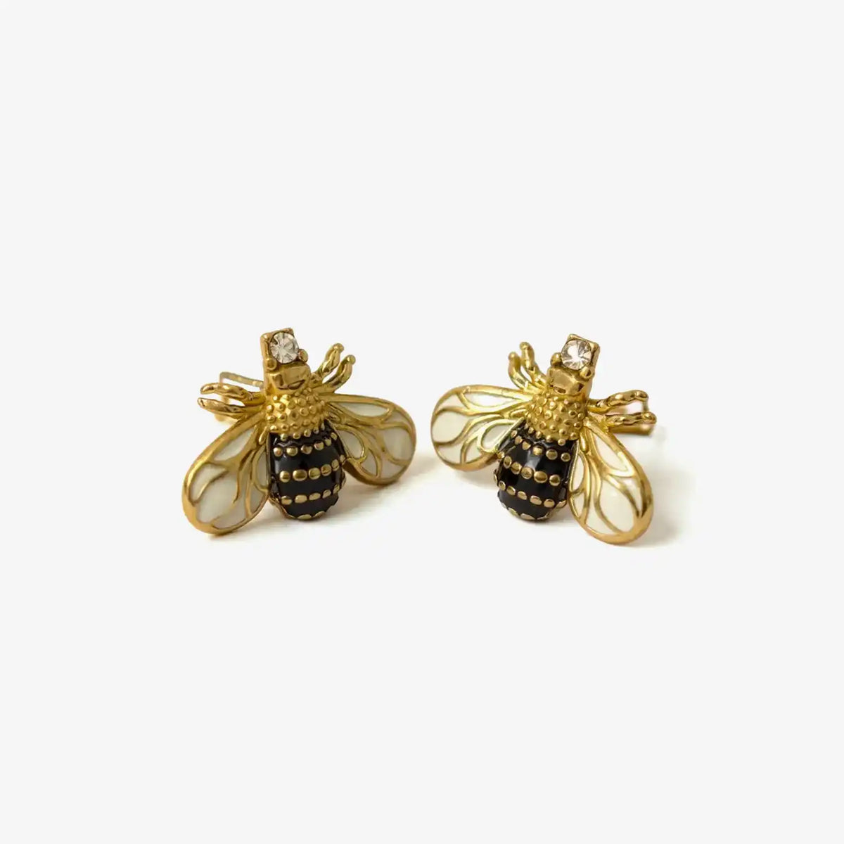 Ohrringe | Edelstahl | Emaille | Zirkonstein | 14k vergoldet | Bienen-Ohrringe | 25 mm x 20 mm