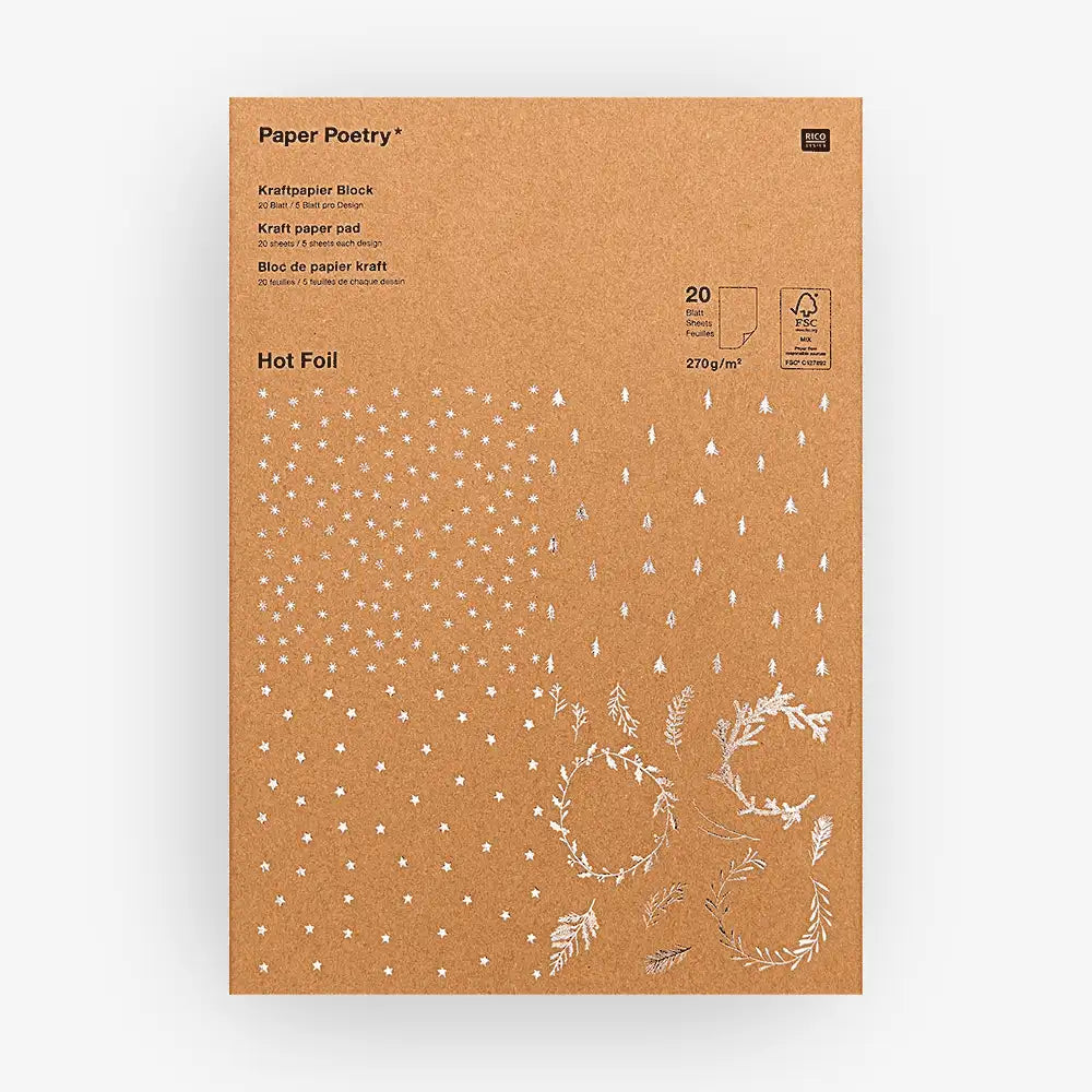 Paper-Poetry-Kraftpapier-Block-X-Mas-270gm_-20-Blatt-Hot-Foil_Cover-Block