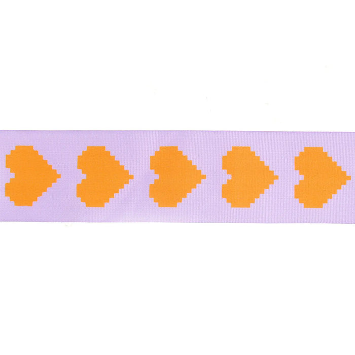 Taftband / Pixel Herzen / Flieder/Neon Orange / 38 mm x 3 m