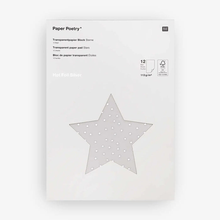 Paper-Poetry-Transparentpapierblock-Sterne-silber-21x29_5cm-12-Blatt-Cover-Block