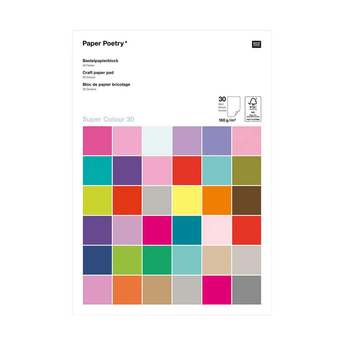 Paper Poetry / Bastelblock / Super Multi Colours / A4 / 30 Blatt