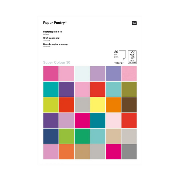 Paper Poetry / Bastelblock / Super Multi Colours / A4 / 30 Blatt