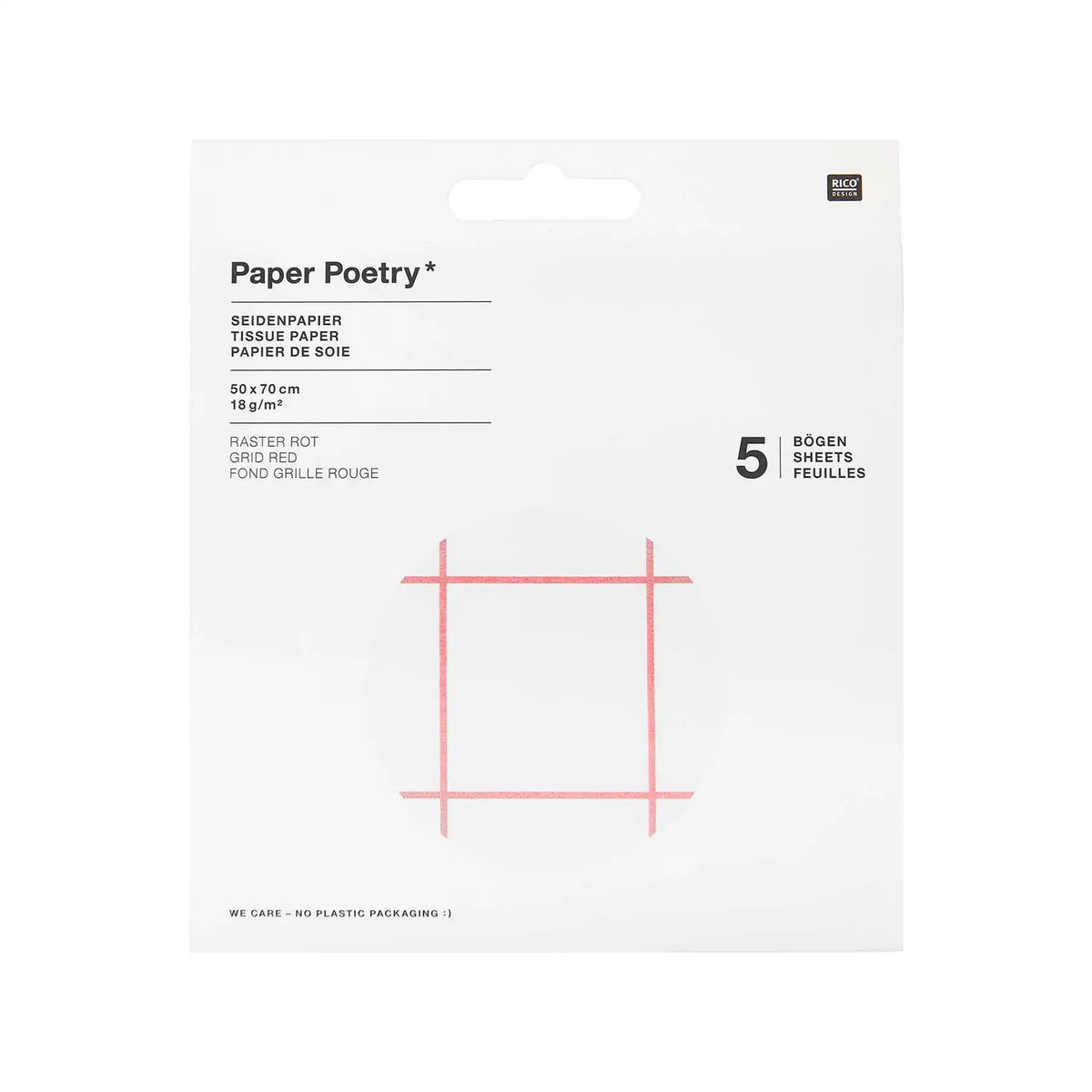Paper Poetry / Seidenpapier / Gestreift rot auf weiß / 50x70cm / 5 Bögen