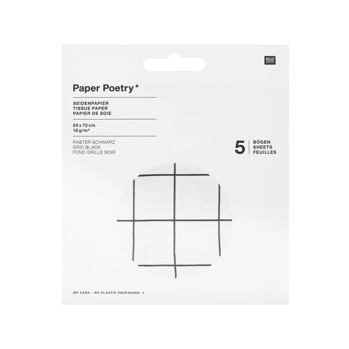 Paper Poetry / Seidenpapier / Gestreift schwarz auf weiß / 50x70cm / 5 Bögen