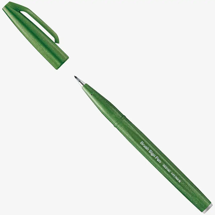 Pentel-Sign-Pen-Brush-SES15C-A-Olive-gruen-Stift-offen-mit-kappe