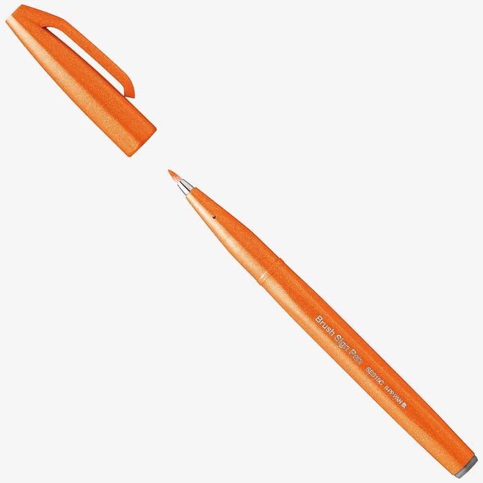 Pentel-Sign-Pen-Brush-SSES15C-F-Orange-Stift-offen-mit-kappe