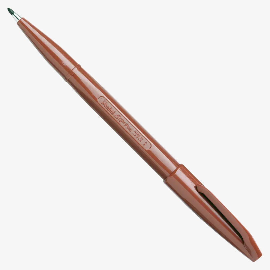 Pentel-Sign-Pen-S520-E-Faserschreiber-Braun-Stift-KAppe-Hinten-aufgesteckt
