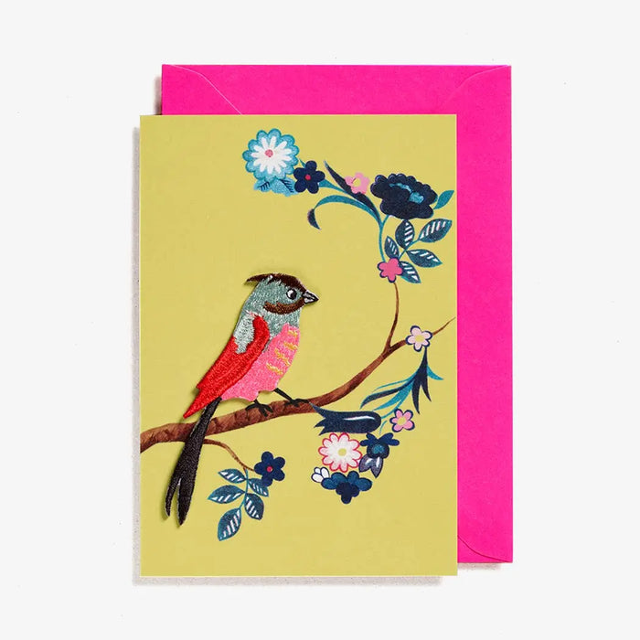 Grußkarte / Gestickte Vogel-Karte