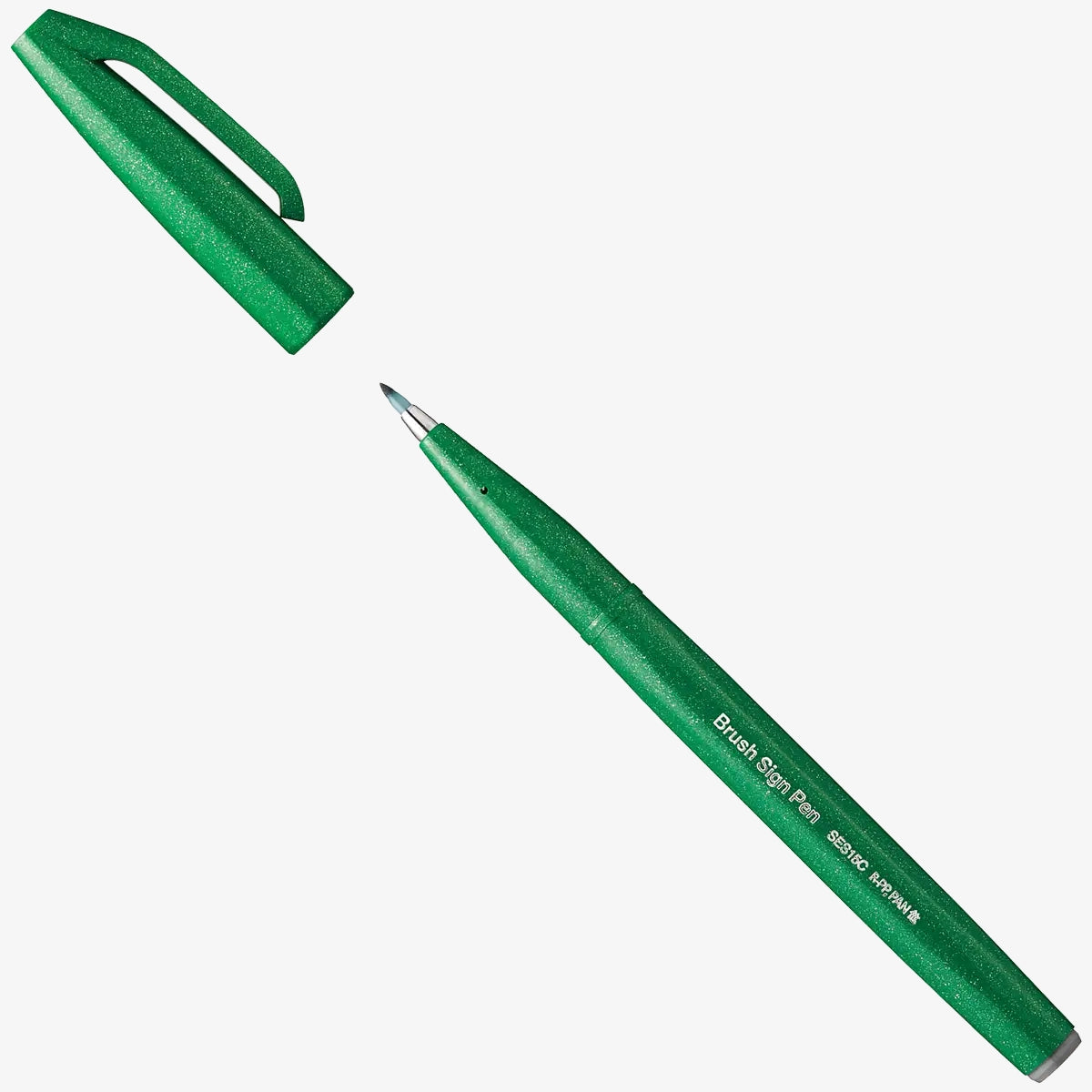 Pinselstift-Brush-Sign-Pen-SES15C-D_Green-geoeffnet-mit-Kappe-produktansicht