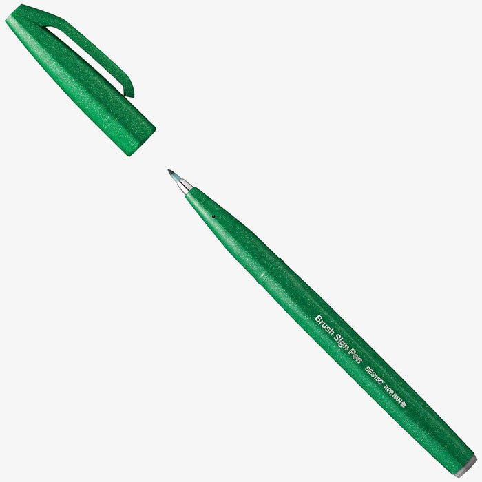Pinselstift-Brush-Sign-Pen-SES15C-D_Green-geoeffnet-mit-Kappe-produktansicht