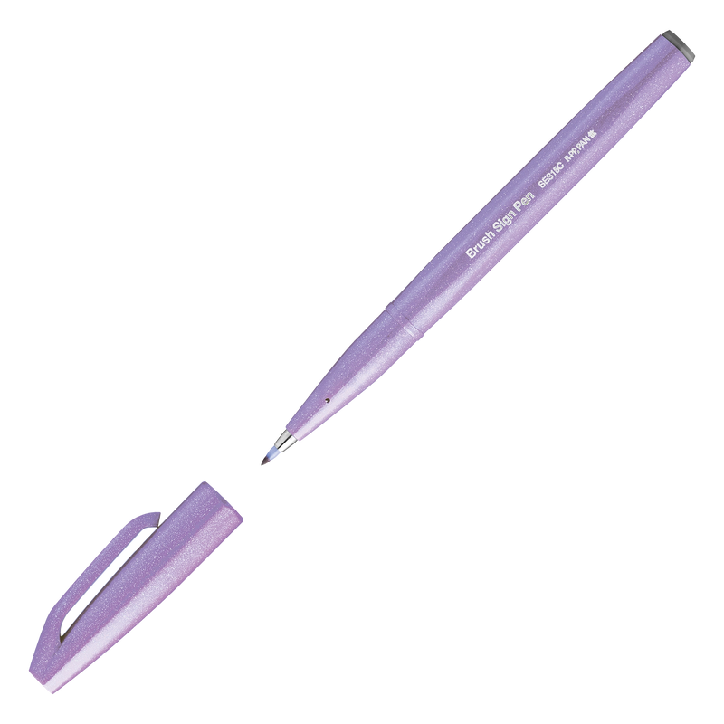 Pinselstift-Brush-Sign-Pen-hellviolett-SES15C-V3X-geoeffnet-mit-Kappe-produktansicht