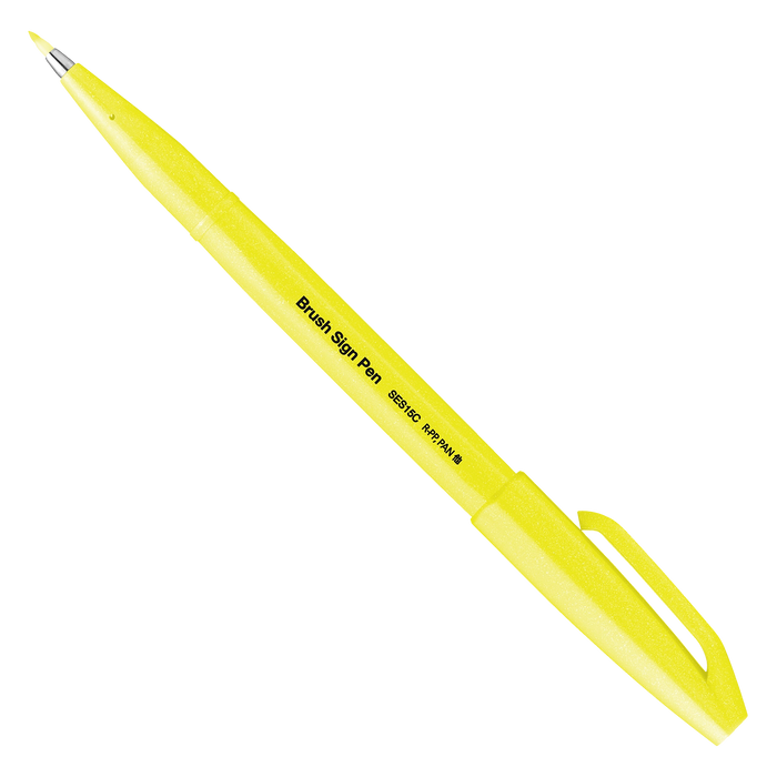 Pinselstift-Brush-Sign-Pen-neon-gelb-SES15C-FGX-geoeffnet-mit-Kappe-produktansicht_