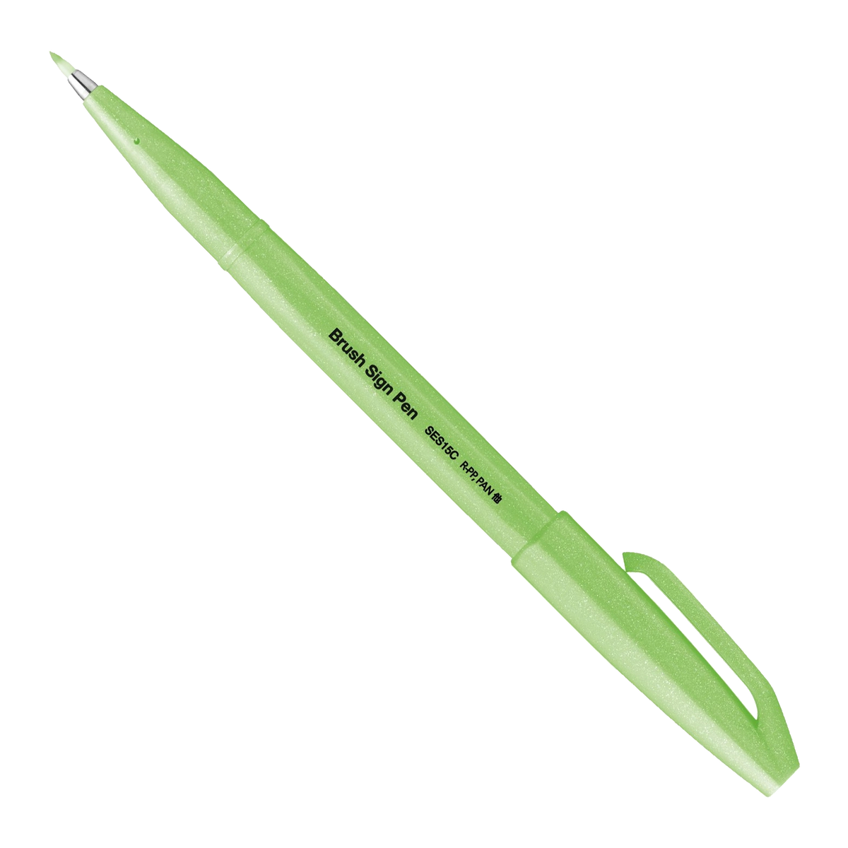 Pinselstift-Brush-Sign-Pen-neon-gruen-SES15C-FKX-geoeffnet-mit-Kappe-produktansicht
