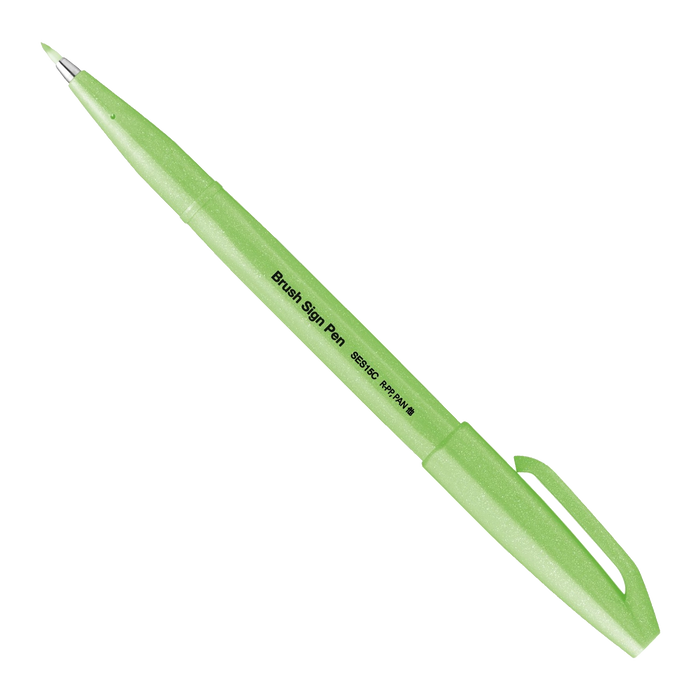 Pinselstift-Brush-Sign-Pen-neon-gruen-SES15C-FKX-geoeffnet-mit-Kappe-produktansicht