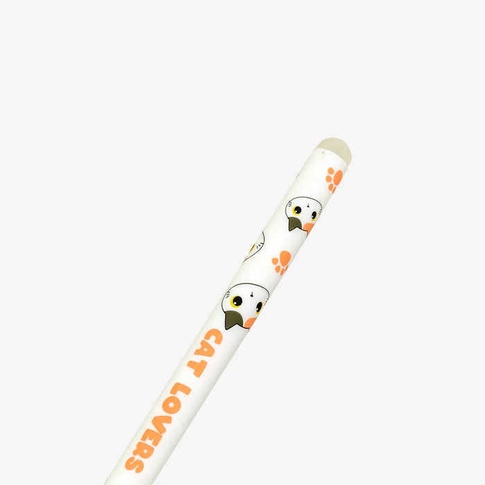 Radierbarer-Stift-mit-Katzen-Print-Weiss-Orange-Cat-Lovers-Produktansicht-Radierer-Ansicht