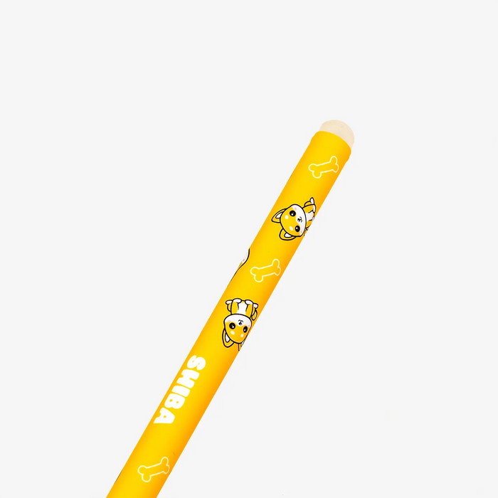 Radierbarer-Stift-mit-Shib-Print-orange-gelb-Dog-Produktansicht-Radierer