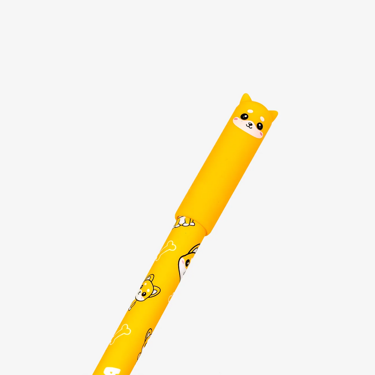Radierbarer-Stift-mit-Shib-Print-orange-gelb-Dog-Produktansicht-Stiftekappe