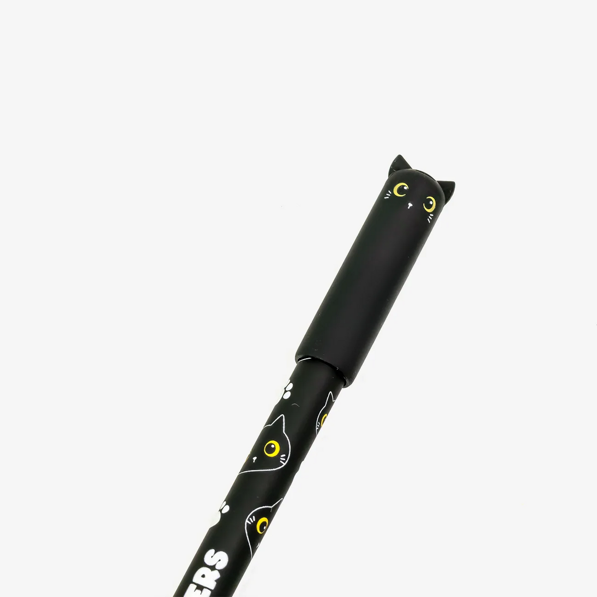 Radierbarer_-Stift-mit-_Katzen_-Print-_Schwarz-Cat-_Lovers-Produktansicht-Stiftekappe-Ansicht