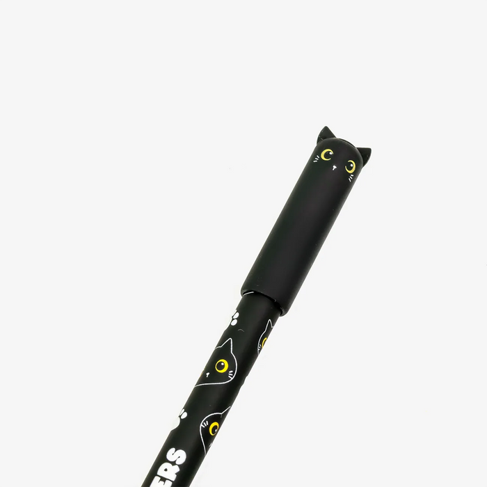 Radierbarer_-Stift-mit-_Katzen_-Print-_Schwarz-Cat-_Lovers-Produktansicht-Stiftekappe-Ansicht